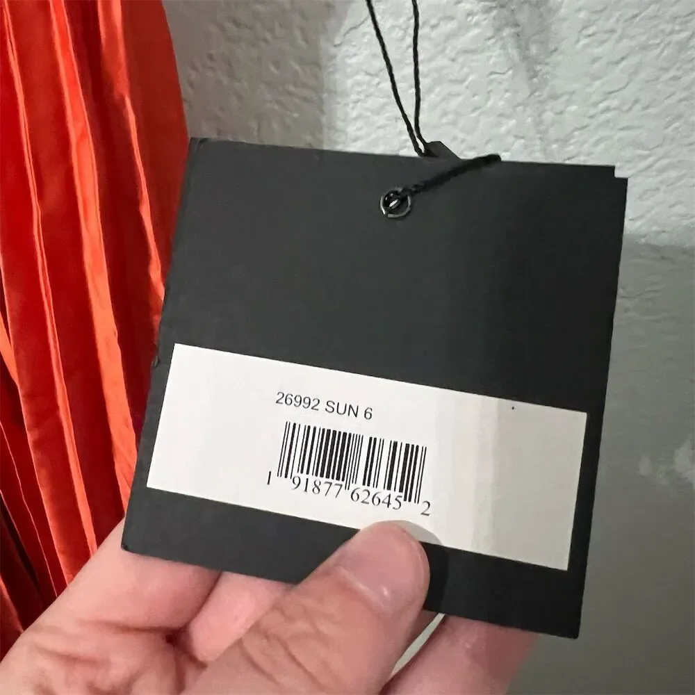 Mac Duggal Women's Size 6 Orange Halter Pleated Maxi Dress Formal 26992 - Picture 4 of 8